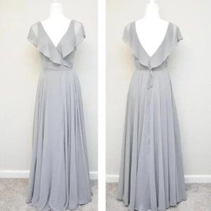 JENNY YOO Gray Deep Neck Long Formal Chiffon Dress - Opal grey